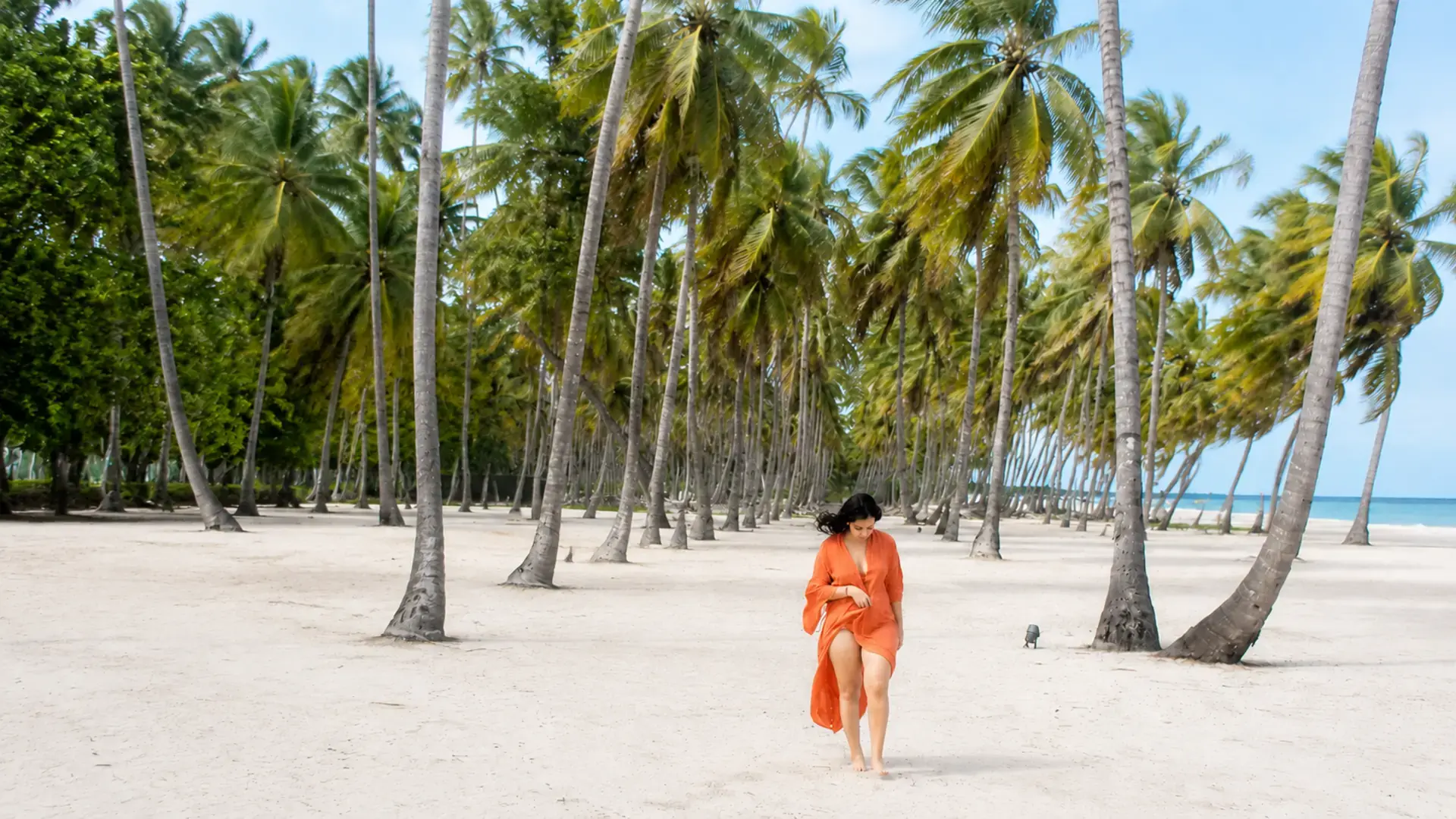 Palm trees and turquoise water at Pasikuda Beach